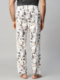 Men's Printed, White, Cotton, Regular Fit, Elasticated, Waistband, Pyjama With Side Pockets
