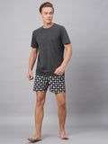 Men's White & Black, 100% Cotton, Printed, Regular Fit, Inner Elastic, Mid-Rise, Boxers