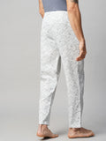 Men's Printed, White, Cotton, Regular Fit, Elasticated, Waistband, Pyjama With Side Pockets