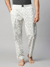 Men's Printed, White & Grey, Cotton, Regular Fit, Elasticated, Waistband, Pyjama With Side Pockets