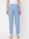 Women's Floral Print, Blue, Viscose, Regular Fit, Elasticated, Waistband, Pyjama With Side Pockets