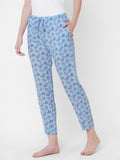 Women's Floral Print, Blue, Viscose, Regular Fit, Elasticated, Waistband, Pyjama With Side Pockets