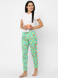 Women's Printed, Green, Cotton, Regular Fit, Elasticated, Waistband, Pyjama With Side Pockets