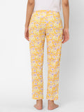 Women's Floral Print, Yellow, Cotton, Regular Fit, Elasticated, Waistband, Pyjama With Side Pockets