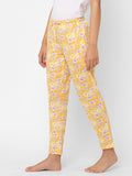 Women's Floral Print, Yellow, Cotton, Regular Fit, Elasticated, Waistband, Pyjama With Side Pockets