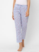 Women's Animal Print, Light Blue, Cotton, Regular Fit, Elasticated, Waistband, Pyjama With Side Pockets