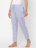 Women's Animal Print, Light Blue, Cotton, Regular Fit, Elasticated, Waistband, Pyjama With Side Pockets