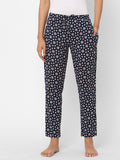 Women's Floral Print, Navy, Cotton, Regular Fit, Elasticated, Waistband, Pyjama With Side Pockets