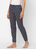 Women's Floral Print, Navy, Cotton, Regular Fit, Elasticated, Waistband, Pyjama With Side Pockets