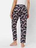 Women's Floral Print, Navy, Cotton, Regular Fit, Elasticated, Waistband, Pyjama With Side Pockets