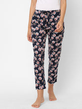 Women's Floral Print, Navy, Cotton, Regular Fit, Elasticated, Waistband, Pyjama With Side Pockets