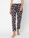 Women's Floral Print, Navy, Cotton, Regular Fit, Elasticated, Waistband, Pyjama With Side Pockets