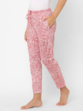 Women's Floral Print, Red, Cotton, Regular Fit, Elasticated, Waistband, Pyjama With Side Pockets