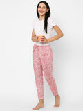 Women's Floral Print, Red, Cotton, Regular Fit, Elasticated, Waistband, Pyjama With Side Pockets