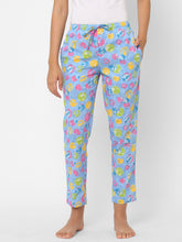 Women's Printed, Blue, Cotton, Regular Fit, Elasticated, Waistband, Pyjama With Side Pockets