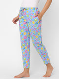 Women's Printed, Blue, Cotton, Regular Fit, Elasticated, Waistband, Pyjama With Side Pockets