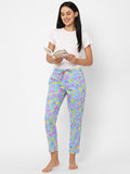Women's Printed, Blue, Cotton, Regular Fit, Elasticated, Waistband, Pyjama With Side Pockets