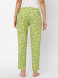 Women's Printed, Green, Cotton, Regular Fit, Elasticated, Waistband, Pyjama With Side Pockets