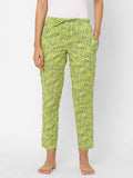 Women's Printed, Green, Cotton, Regular Fit, Elasticated, Waistband, Pyjama With Side Pockets