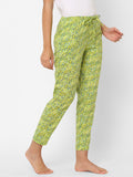 Women's Printed, Green, Cotton, Regular Fit, Elasticated, Waistband, Pyjama With Side Pockets