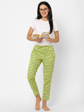 Women's Printed, Green, Cotton, Regular Fit, Elasticated, Waistband, Pyjama With Side Pockets