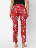Women's Floral Print, Red, Cotton, Regular Fit, Elasticated, Waistband, Pyjama With Side Pockets