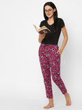 Women's Printed, Pink, Cotton, Regular Fit, Elasticated, Waistband, Pyjama With Side Pockets