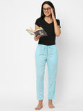 Women's Printed, Blue, Cotton, Regular Fit, Elasticated, Waistband, Pyjama With Side Pockets