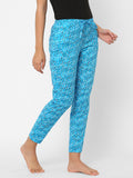 Women's Printed, Blue, Cotton, Regular Fit, Elasticated, Waistband, Pyjama With Side Pockets