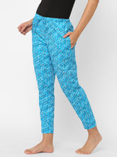 Women's Printed, Blue, Cotton, Regular Fit, Elasticated, Waistband, Pyjama With Side Pockets