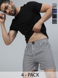 Men's Multicolor, 100% Cotton, printed, Regular Fit, Inner Elastic, Mid-Rise, Boxers- Pack of 4
