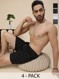 Men's Multicolor, 100% Cotton, printed, Regular Fit, Inner Elastic, Mid-Rise, Boxers- Pack of 4