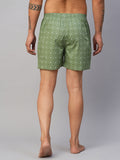 Men's Green, 100% Cotton, Printed, Regular Fit, Inner Elastic, Mid-Rise, Boxers