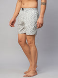 Men's Grey, 100% Cotton, Printed, Regular Fit, Inner Elastic, Mid-Rise, Boxers