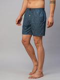 Men's Blue, 100% Cotton, Printed, Regular Fit, Inner Elastic, Mid-Rise, Boxers