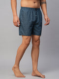 Men's Blue, 100% Cotton, Printed, Regular Fit, Inner Elastic, Mid-Rise, Boxers