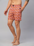 Men's Red, 100% Cotton, Printed, Regular Fit, Inner Elastic, Mid-Rise, Boxers