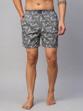 Men's Grey, 100% Cotton, Printed, Regular Fit, Inner Elastic, Mid-Rise, Boxers