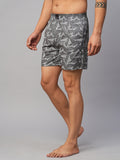 Men's Grey, 100% Cotton, Printed, Regular Fit, Inner Elastic, Mid-Rise, Boxers