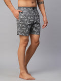 Men's Grey, 100% Cotton, Printed, Regular Fit, Inner Elastic, Mid-Rise, Boxers