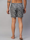 Men's Grey, 100% Cotton, Printed, Regular Fit, Inner Elastic, Mid-Rise, Boxers