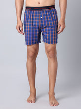 Men's Blue, 100% Cotton, Checks, Regular Fit, Outer Elastic, Mid-Rise, Boxers