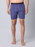 Men's Blue, 100% Cotton, Checks, Regular Fit, Outer Elastic, Mid-Rise, Boxers