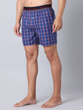 Men's Blue, 100% Cotton, Checks, Regular Fit, Outer Elastic, Mid-Rise, Boxers