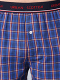 Men's Blue, 100% Cotton, Checks, Regular Fit, Outer Elastic, Mid-Rise, Boxers