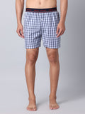 Men's Navy, 100% Cotton, Checks, Regular Fit, Outer Elastic, Mid-Rise, Boxers