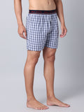 Men's Navy, 100% Cotton, Checks, Regular Fit, Outer Elastic, Mid-Rise, Boxers