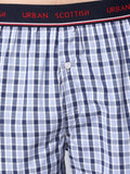Men's Navy, 100% Cotton, Checks, Regular Fit, Outer Elastic, Mid-Rise, Boxers