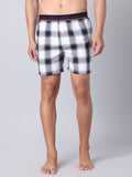Men's White, 100% Cotton, Checks, Regular Fit, Outer Elastic, Mid-Rise, Boxers
