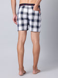 Men's White, 100% Cotton, Checks, Regular Fit, Outer Elastic, Mid-Rise, Boxers